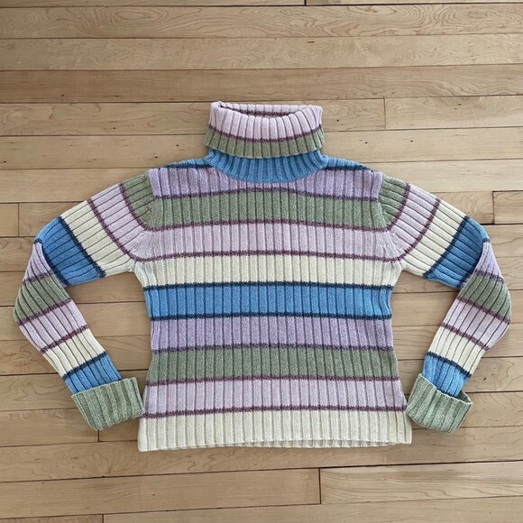 Y2K Vanity Pastel Ribbed Turtleneck Sweater Fairycore Coquette Fitted M Grunge - Picture 5 of 8